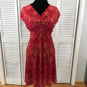 Jones New York empire waist dress in warm tones.